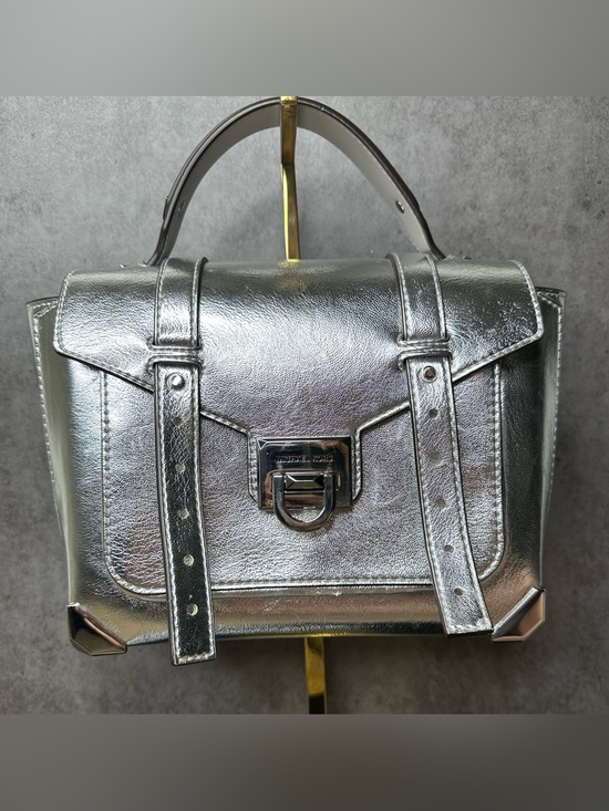 Michael Kors Handbags - Michael Kors Manhattan Medium Metallic Silver Leather Satchel Crossbody Bag